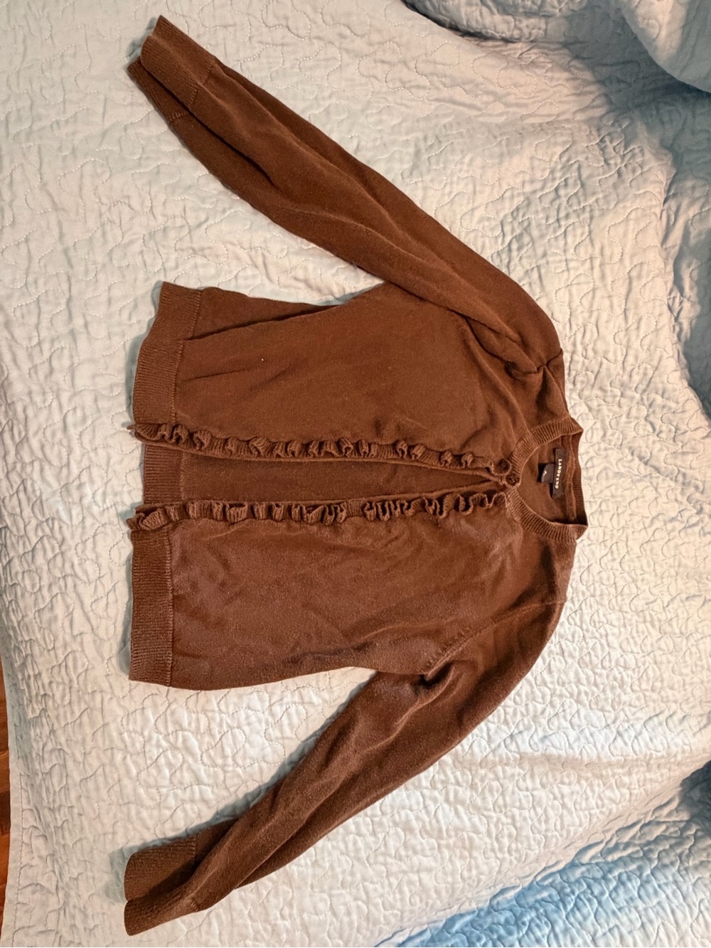 Lands' End Brown Ruffle-Front Cardigan
